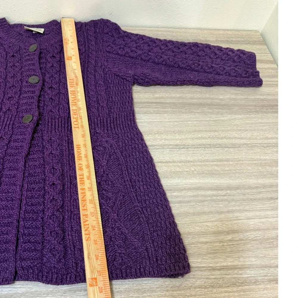 Kilronan Knitwear Women Cardigan‎ S Purple Merino Wool Irish Aran Cable Knit - Picture 10 of 10